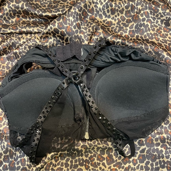 Studded Black Rhinestone Bustier Buckle Crop Top - Picture 13 of 16